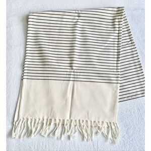 Off-white striped table runner with tassel fringe - 89 x 20 inches